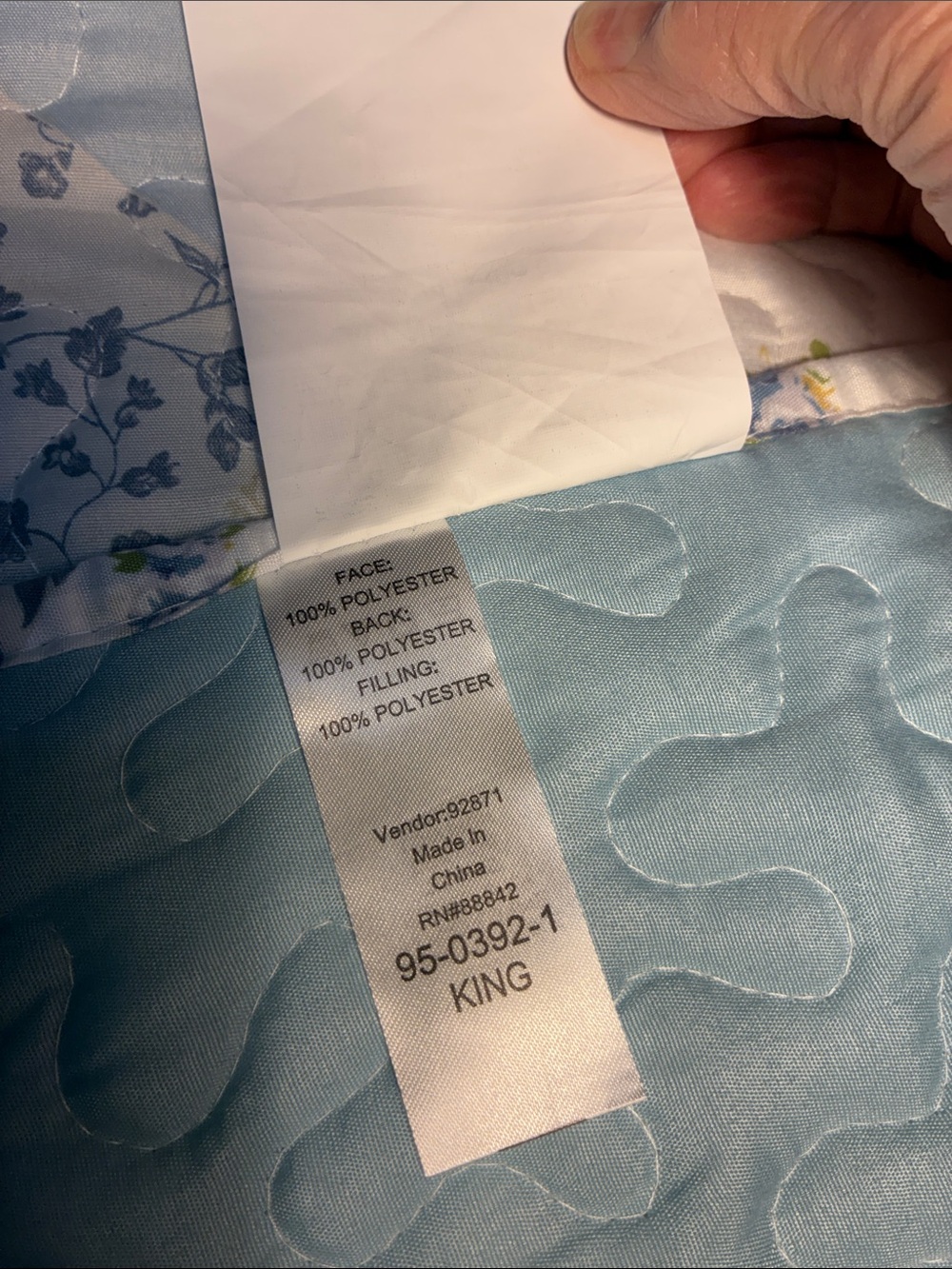 Classic Patchwork Quilted Bedspread in Soft Blue and Cream - Picture 13 of 13